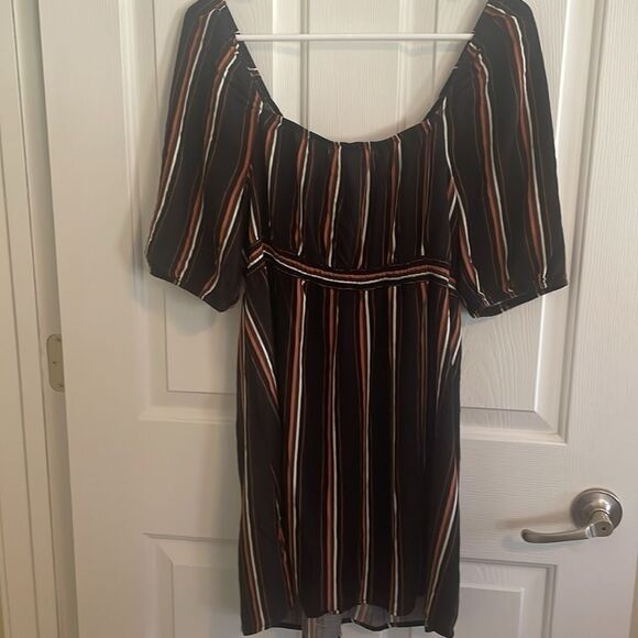🎁$6 Bundled 🎁Striped Black  Tan Mini Everyday Women's Dress Sz XL Has Stretch - Picture 7 of 7
